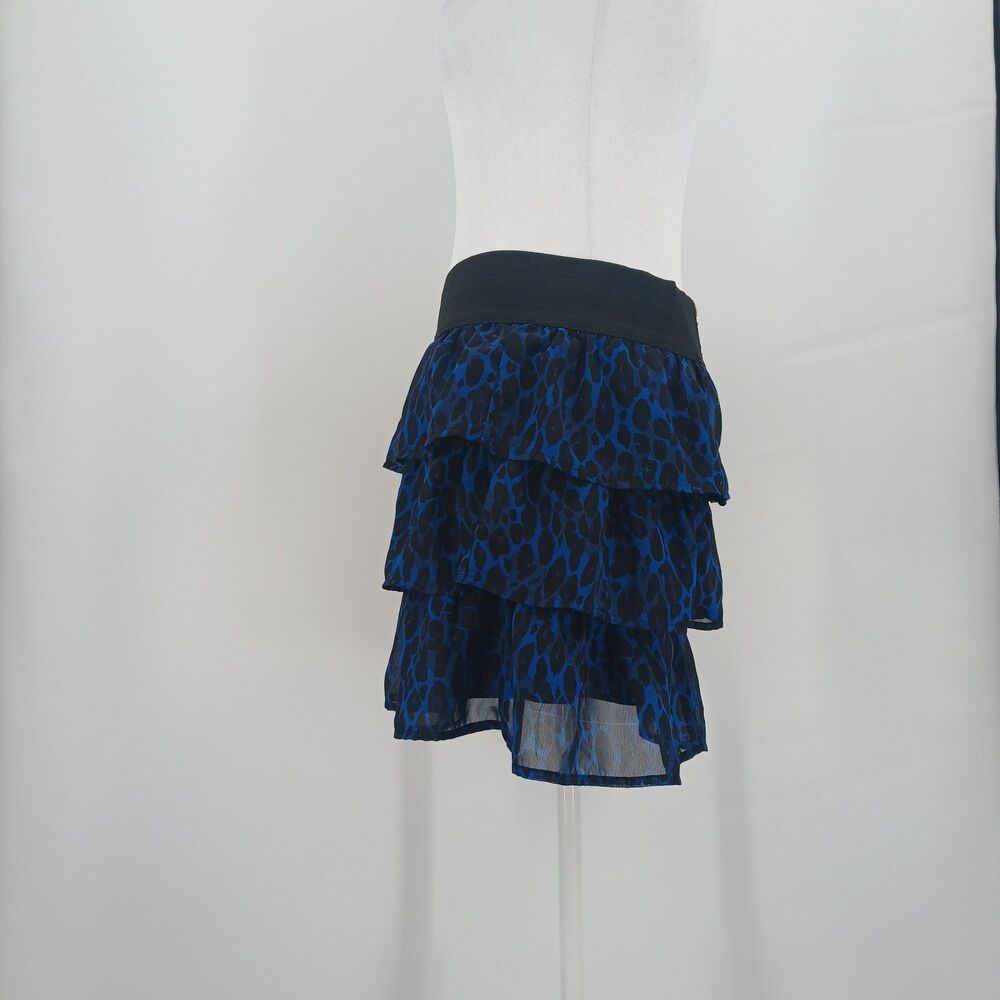 Charlotte Russe Ruffled Mini Skirt Womens S Blue Leopard Print Indie Sleeze
